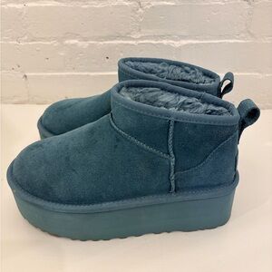 Teal Suede Platform Fur Lined Ankle Boots - Authentic UGG